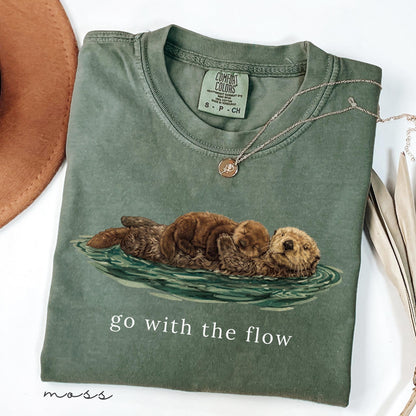 Go With The Flow Shirt, Cute Otter Comfort Colors® Tee, Sea Otter Lover Gift, Vintage Nature Graphic T-shirt, Ocean Life Apparel, Retro