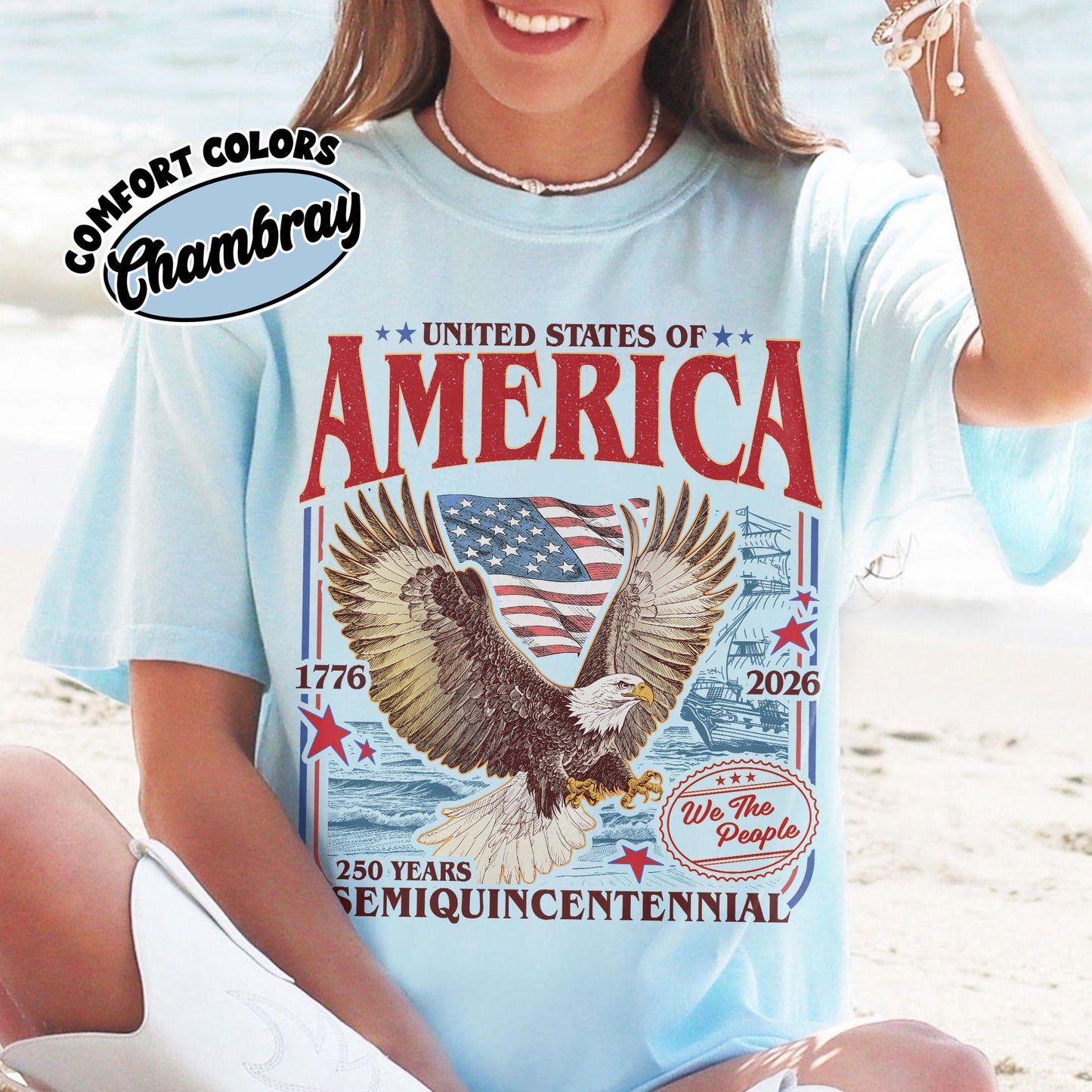 America 250th Anniversary Comfort Colors Shirt, We The People Patriotic Eagle American Flag T-Shirt, 1776 - 2026 USA Flag Semiquincentennial