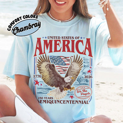 America 250th Anniversary Comfort Colors Shirt, We The People Patriotic Eagle American Flag T-Shirt, 1776 - 2026 USA Flag Semiquincentennial