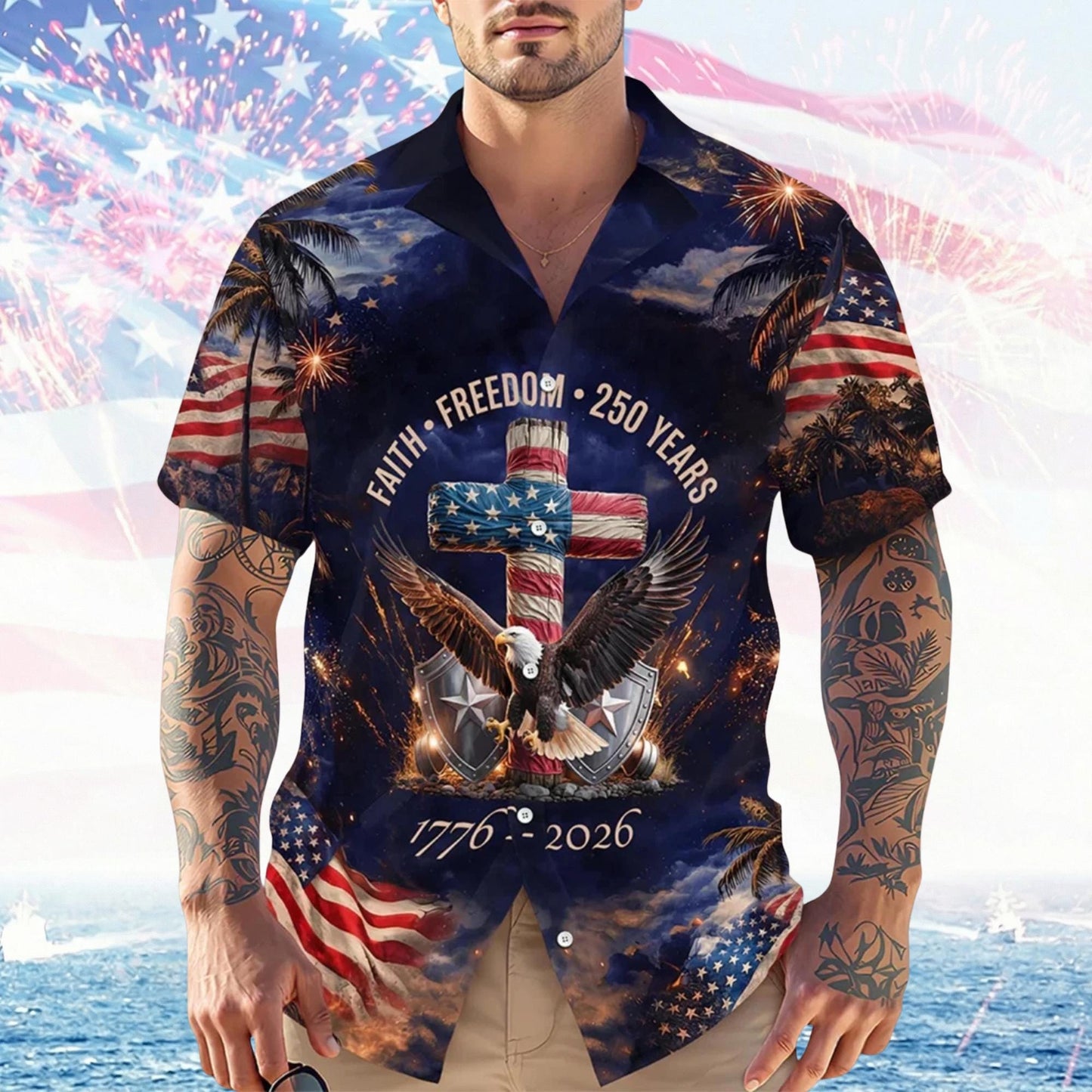 Freedom 250th Anniversary Hawaiian Shirt,USA 250 Years Independence Apparel,1776–2026 America Anniversary,Patriotic Freedom MSC4