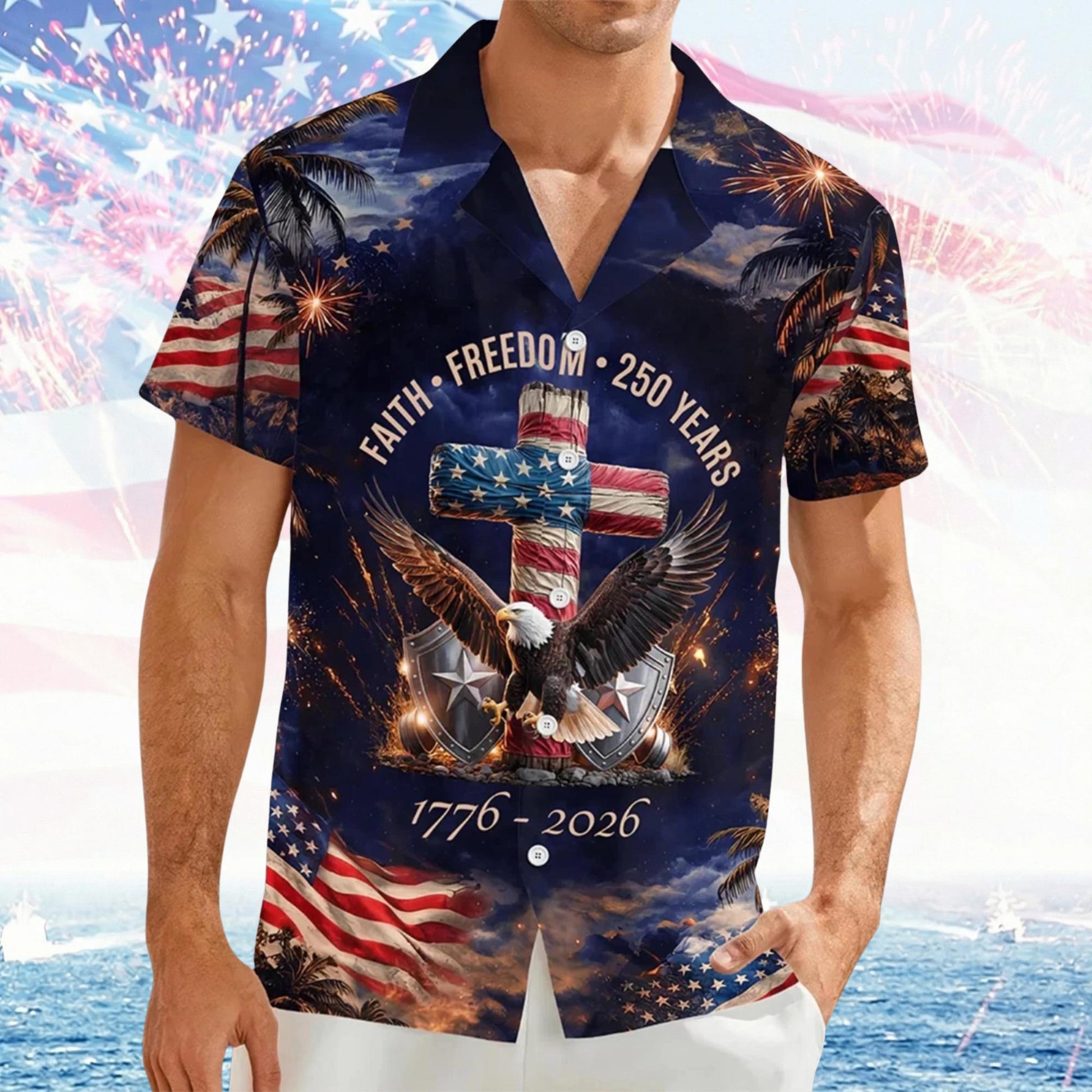 Freedom 250th Anniversary Hawaiian Shirt,USA 250 Years Independence Apparel,1776–2026 America Anniversary,Patriotic Freedom MSC4