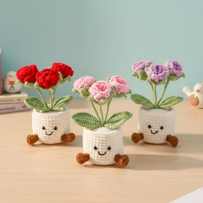 Crochet Tulip Flowers in Pot,Knit Rose,Plant Pot Gifts for Birthday,Anniversary,Congratulations Gifts,Office Desktop,Room Decoration