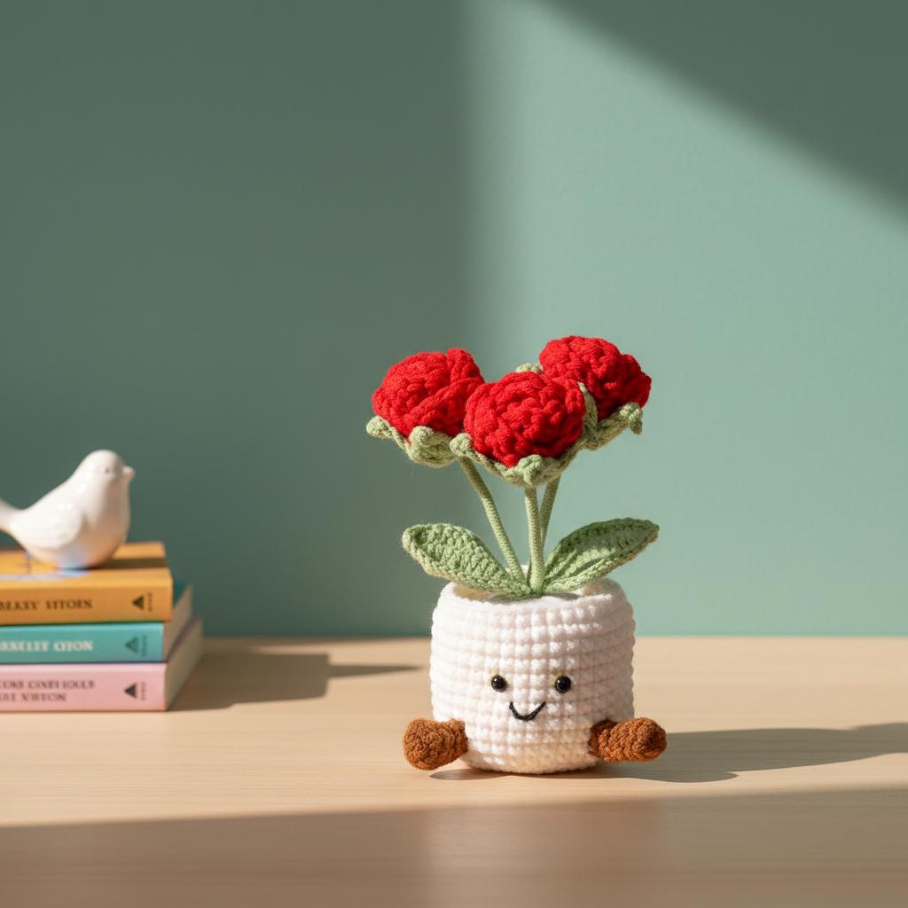 Crochet Tulip Flowers in Pot,Knit Rose,Plant Pot Gifts for Birthday,Anniversary,Congratulations Gifts,Office Desktop,Room Decoration