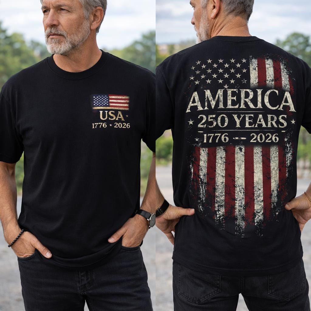 America 250 Years Shirt, 1776 2026 USA Flag Tee, Patriotic Mens T-Shirt, Semiquincentennial Gift, Vintage 4th of July Top, USA Pride Tee