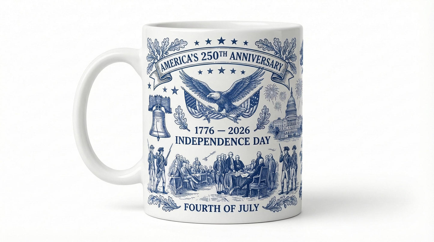 Semiquincentennial 1776-2026 Anniversary Accent Mug, America's 250th Cup, Patriotic Liberty Bell Coffee Mug, Independence Day Gift