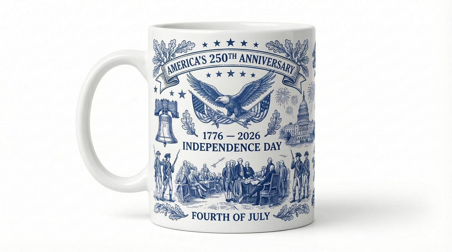 Semiquincentennial 1776-2026 Anniversary Accent Mug, America's 250th Cup, Patriotic Liberty Bell Coffee Mug, Independence Day Gift