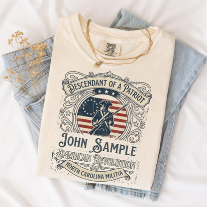 Descendant of a Patriot Custom Shirt, American Revolution 250 Anniversary Shirt, Personalized Patriot Ancestor Tee, Militia Gift