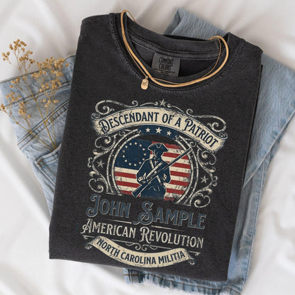 Descendant of a Patriot Custom Shirt, American Revolution 250 Anniversary Shirt, Personalized Patriot Ancestor Tee, Militia Gift