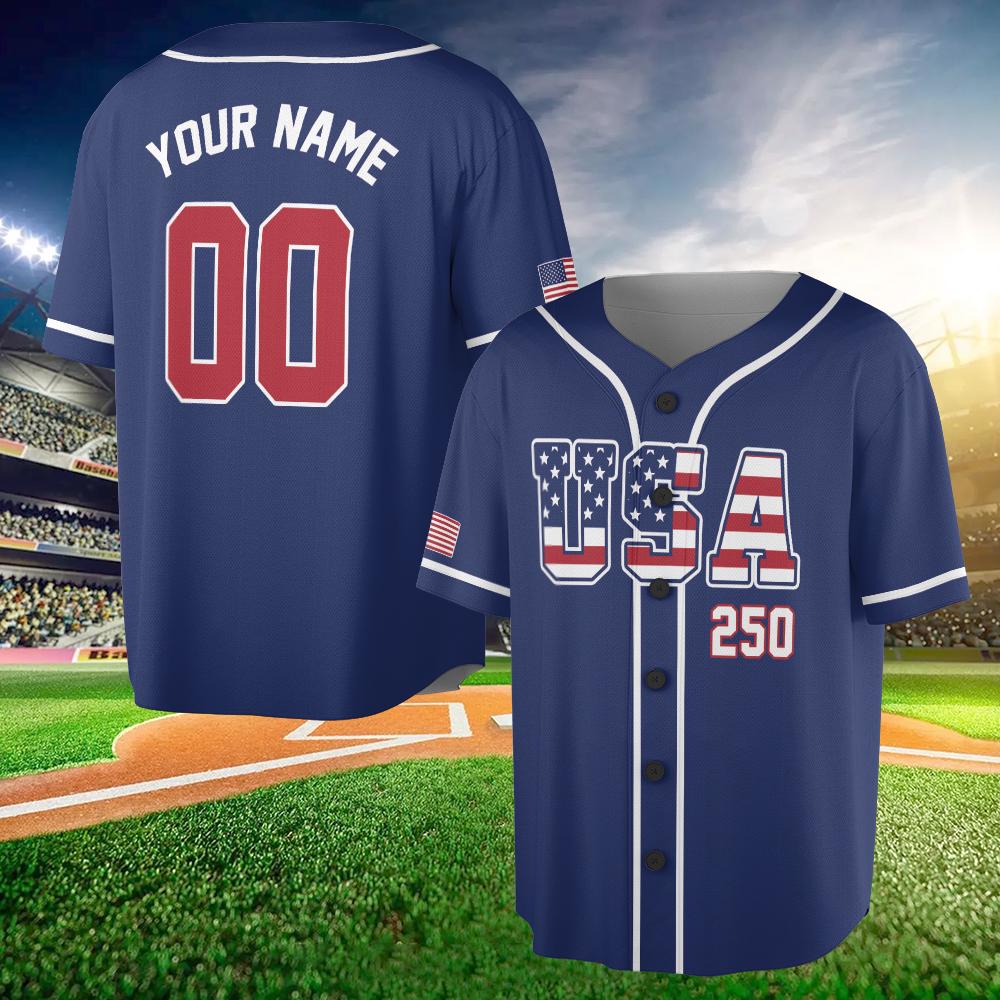 Personalized American Flag Baseball Jersey, 250 Years Of Freedom Shirt, American Baseball Jersey Patriotic Shirt With Name Number