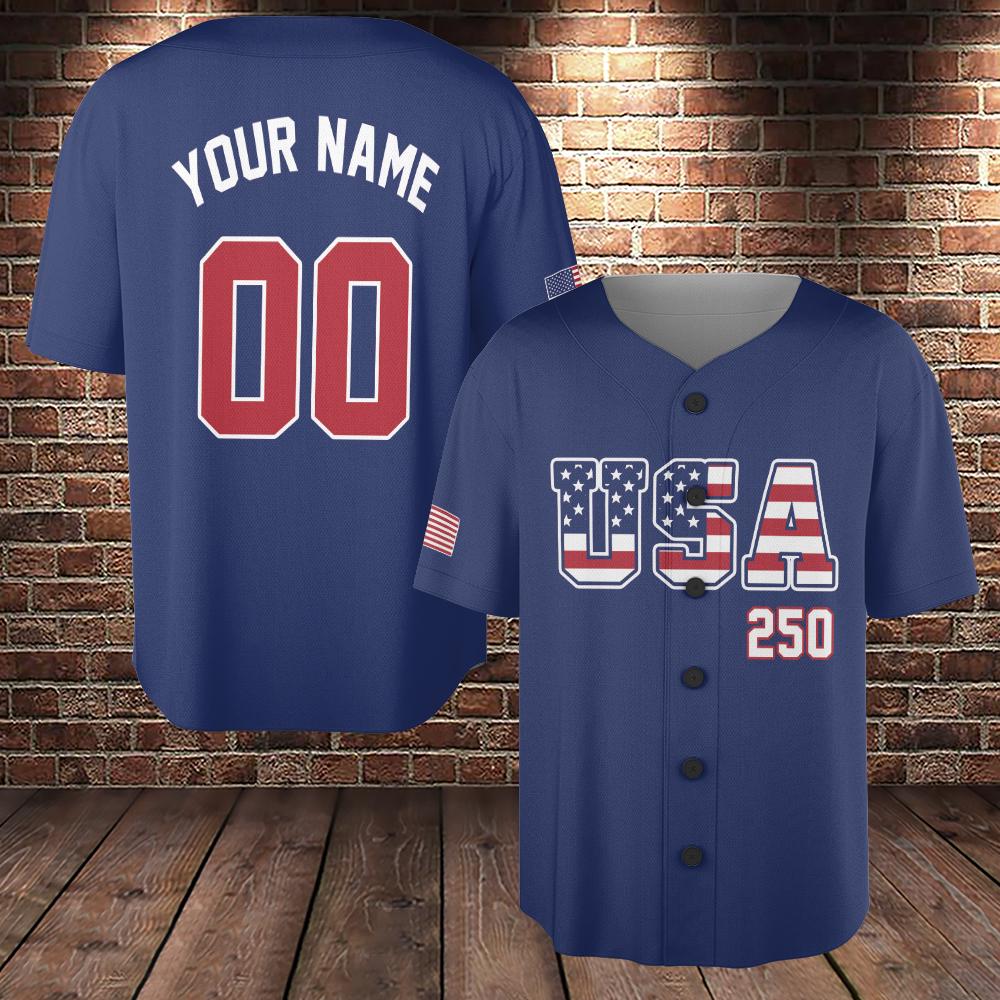 Personalized American Flag Baseball Jersey, 250 Years Of Freedom Shirt, American Baseball Jersey Patriotic Shirt With Name Number