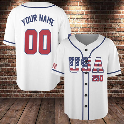 Personalized American Flag Baseball Jersey, 250 Years Of Freedom Shirt, American Baseball Jersey Patriotic Shirt With Name Number