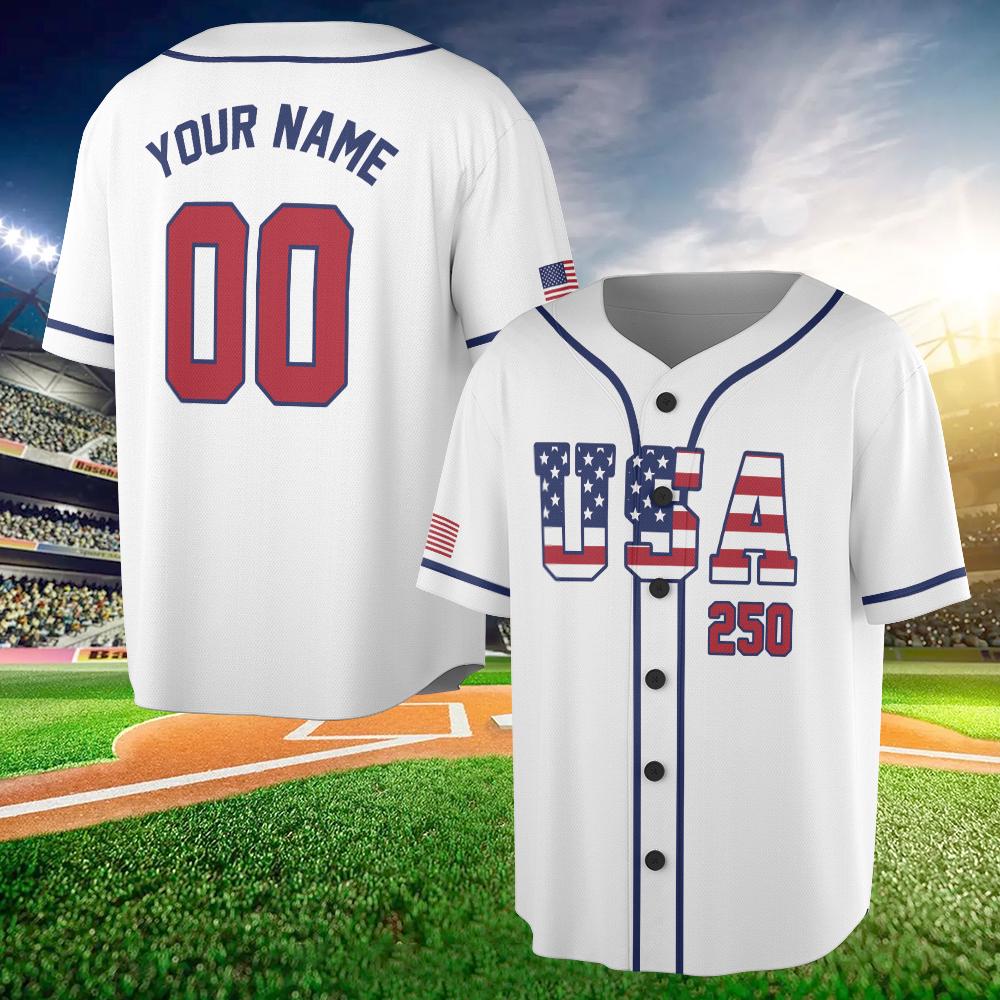 Personalized American Flag Baseball Jersey, 250 Years Of Freedom Shirt, American Baseball Jersey Patriotic Shirt With Name Number