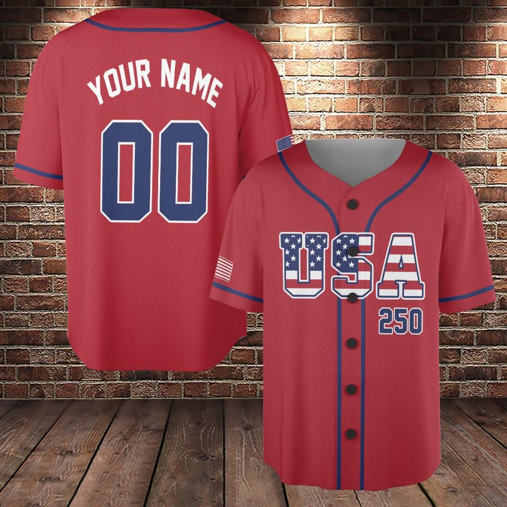 Personalized American Flag Baseball Jersey, 250 Years Of Freedom Shirt, American Baseball Jersey Patriotic Shirt With Name Number