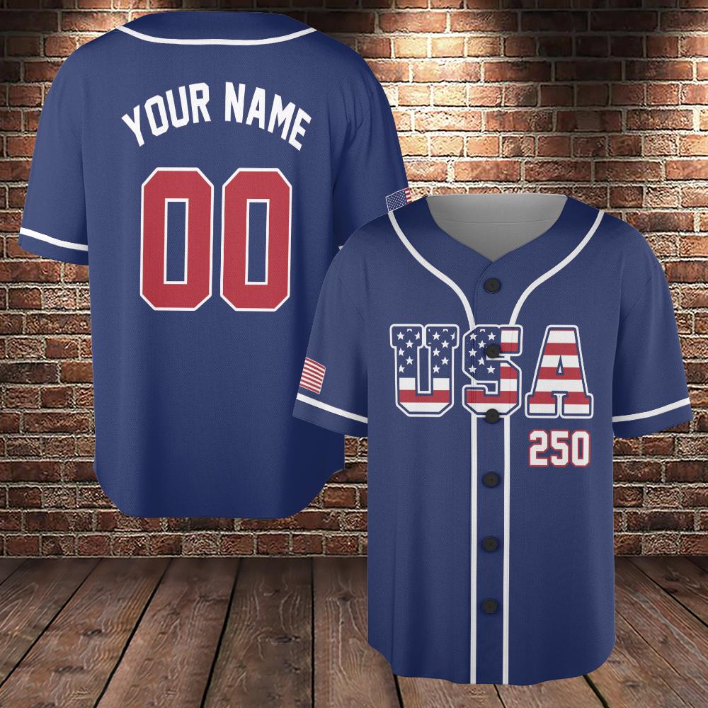 Personalized American Flag Baseball Jersey, 250 Years Of Freedom Shirt, American Baseball Jersey Patriotic Shirt With Name Number