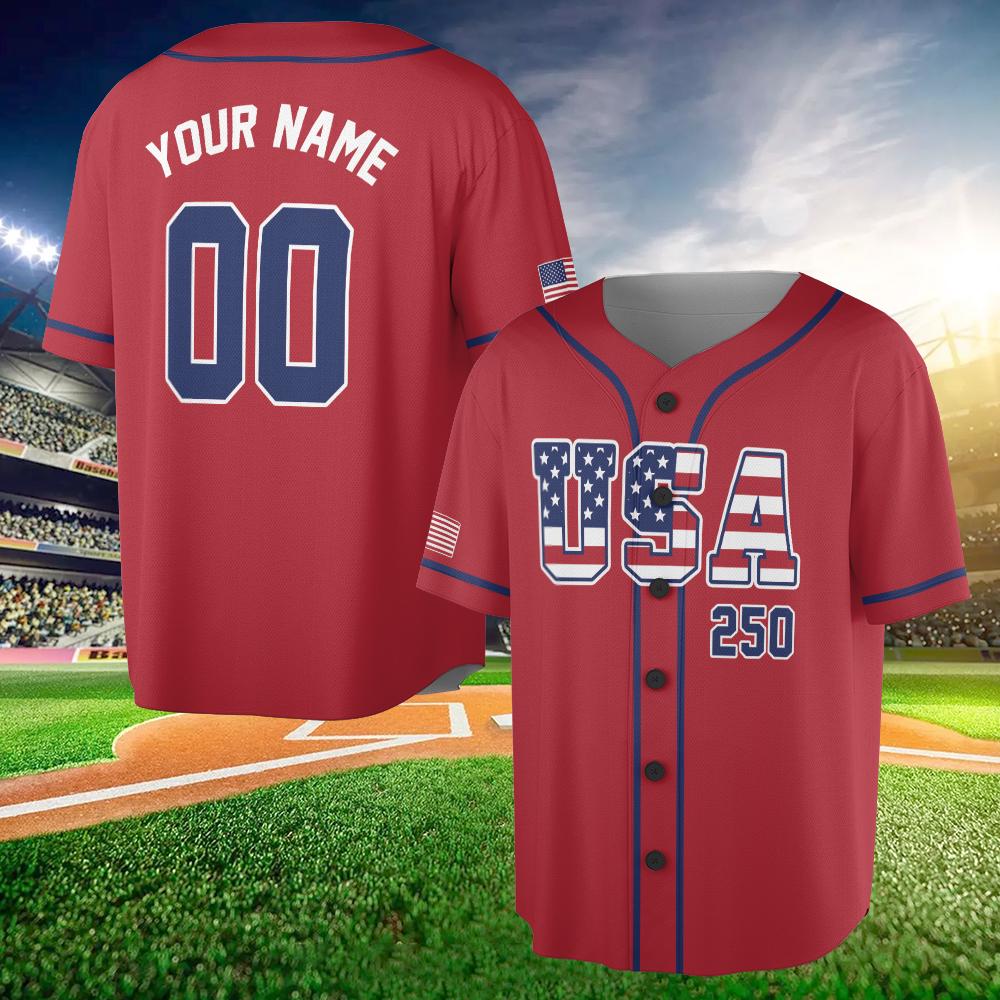 Personalized American Flag Baseball Jersey, 250 Years Of Freedom Shirt, American Baseball Jersey Patriotic Shirt With Name Number