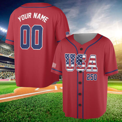 Personalized American Flag Baseball Jersey, 250 Years Of Freedom Shirt, American Baseball Jersey Patriotic Shirt With Name Number