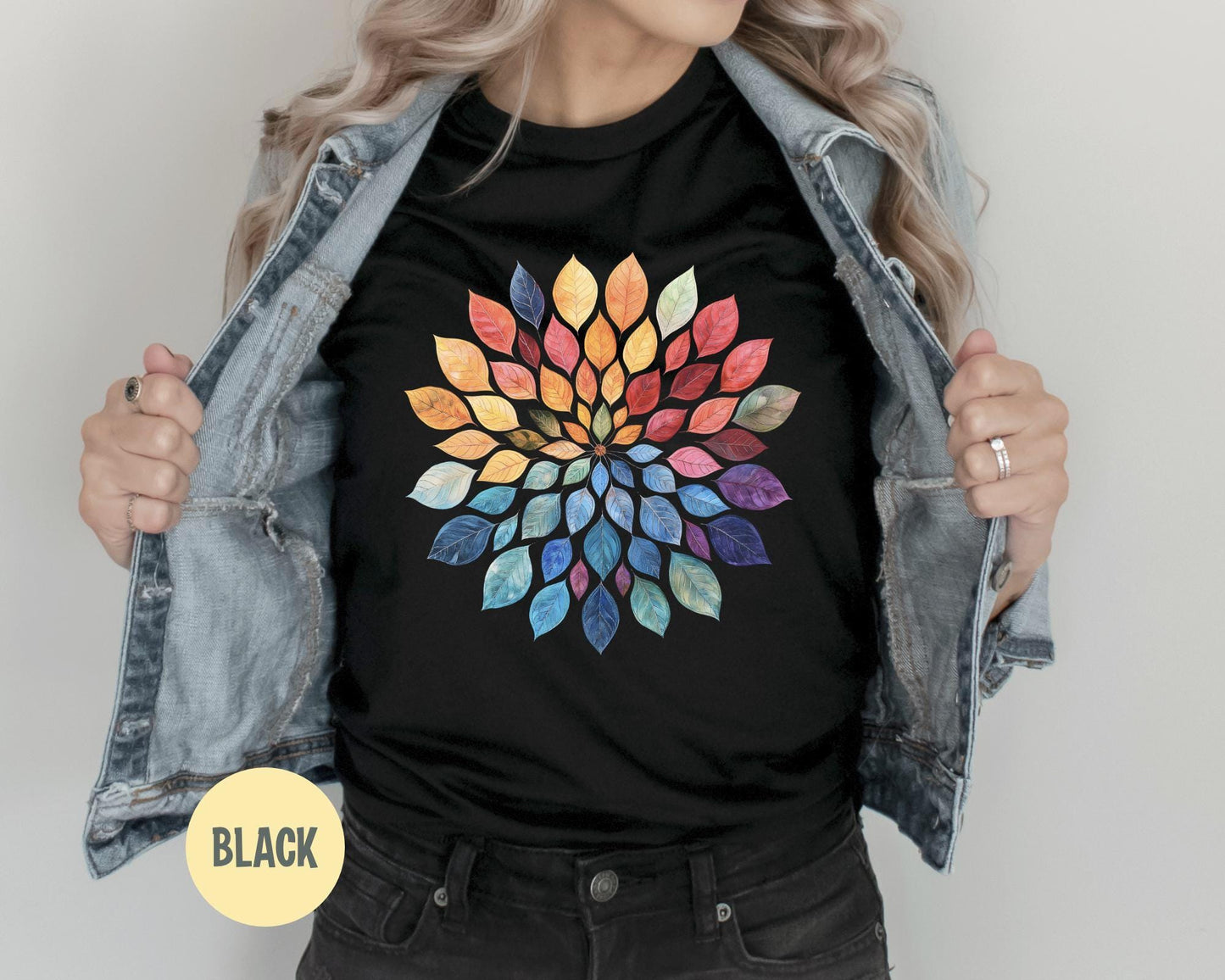 Floral Mandala T-Shirt: Watercolor Leaves Yoga Shirt
