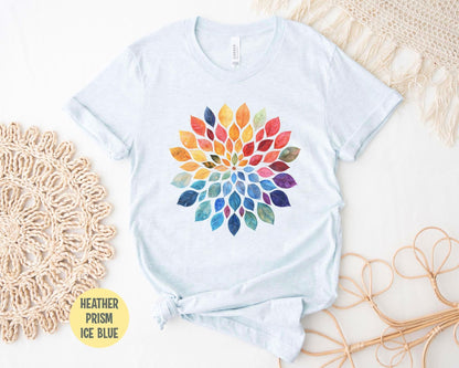 Floral Mandala T-Shirt: Watercolor Leaves Yoga Shirt