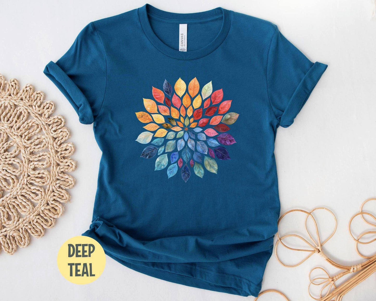 Floral Mandala T-Shirt: Watercolor Leaves Yoga Shirt