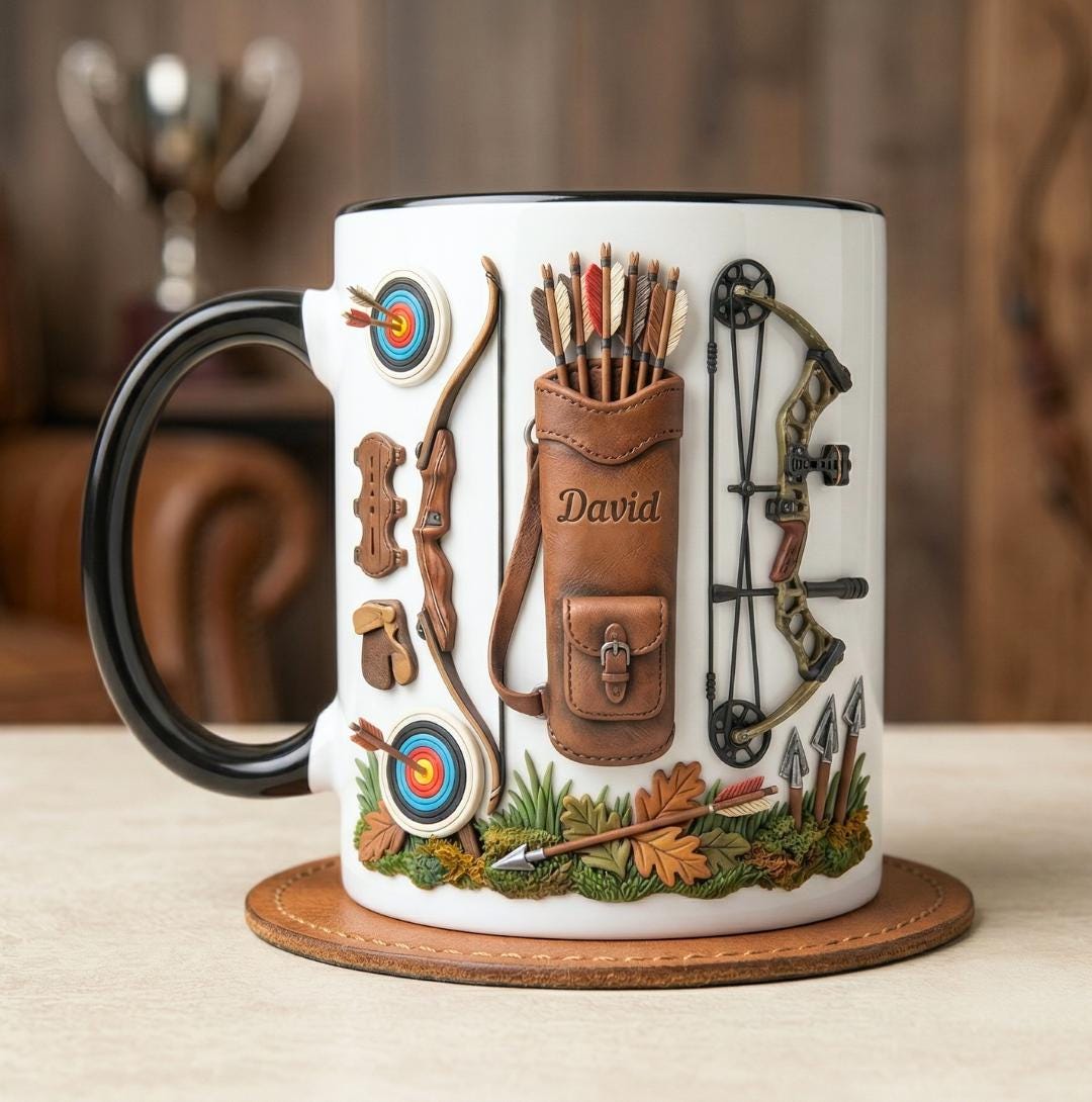 Custom Name Archery Accent Mug, Target Shooting Coffee Mug, Gift For Him, Father's Day Gift For Dad Grandpa