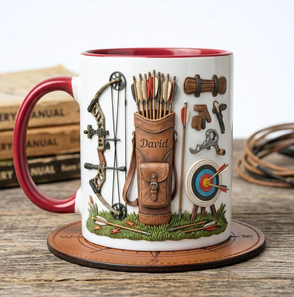 Custom Name Archery Accent Mug, Target Shooting Coffee Mug, Gift For Him, Father's Day Gift For Dad Grandpa