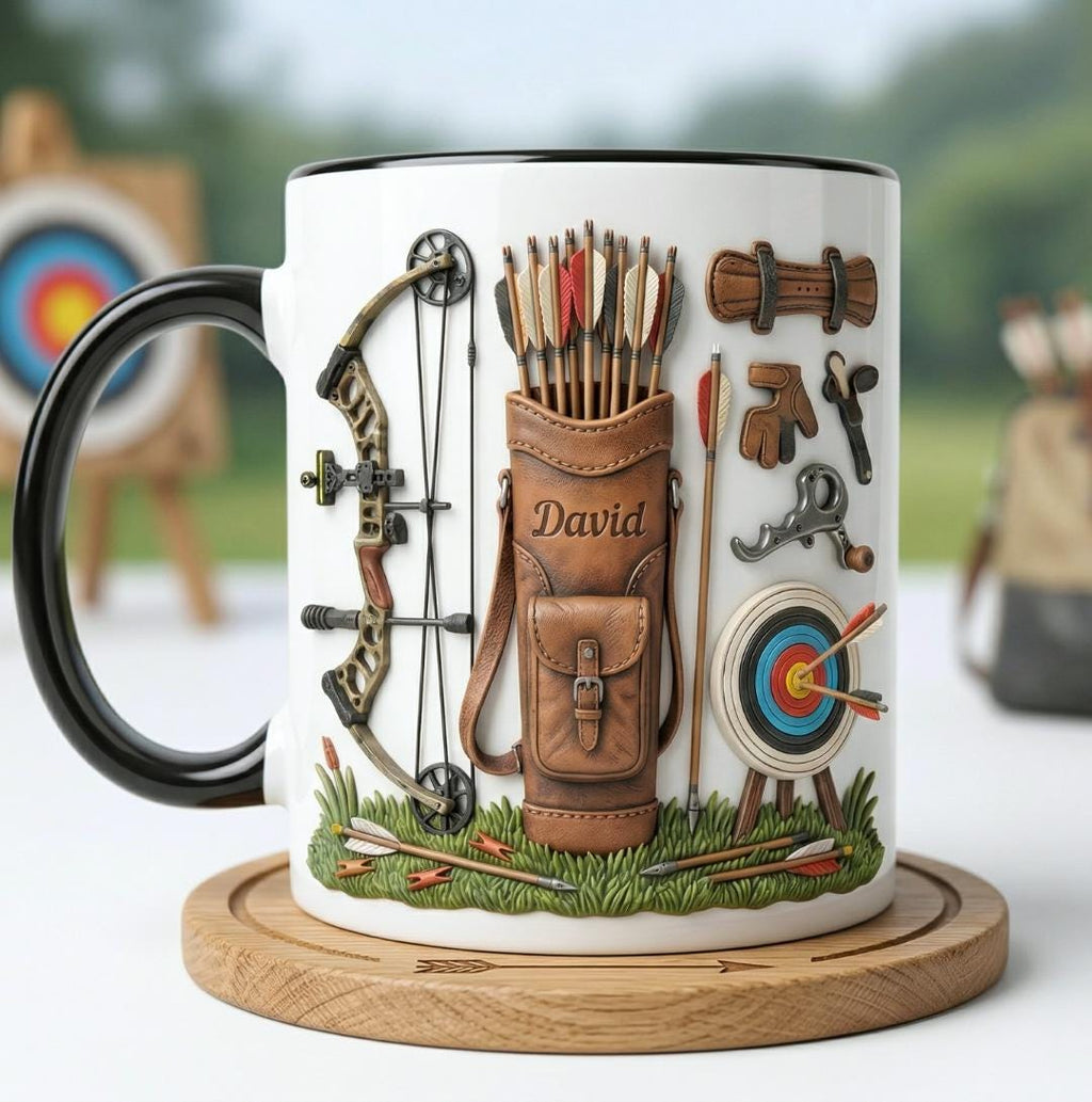 Custom Name Archery Accent Mug, Target Shooting Coffee Mug, Gift For Him, Father's Day Gift For Dad Grandpa
