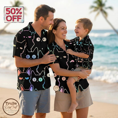 Neon Cat Hawaiian Shirt: Sunglasses & Headphones Aloha Shirt