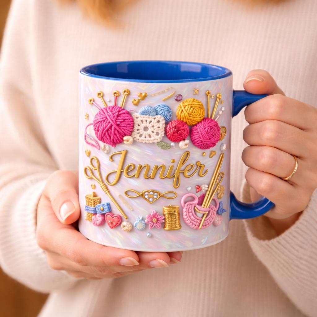 Personalized Sewing Crochet Mug Custom Name Crafter Mug Knitting Gift Crochet Lover Gift Sewing Lover Coffee Cup Handmade Gift