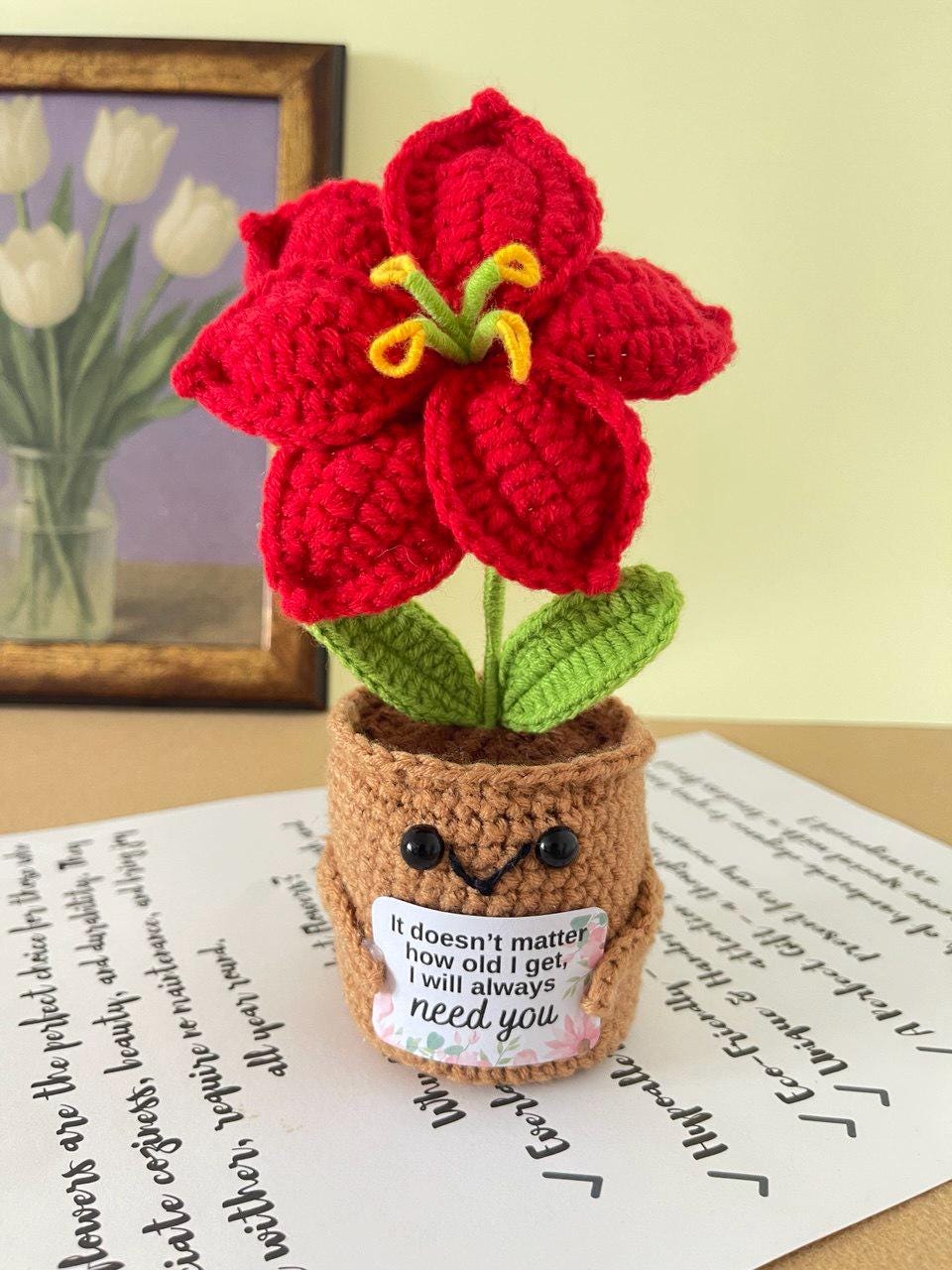 Personalized Gift – Crochet Flower Pot Decor – Encouragement Gift – Emotional Support Gift – Mental Health Desk Decor