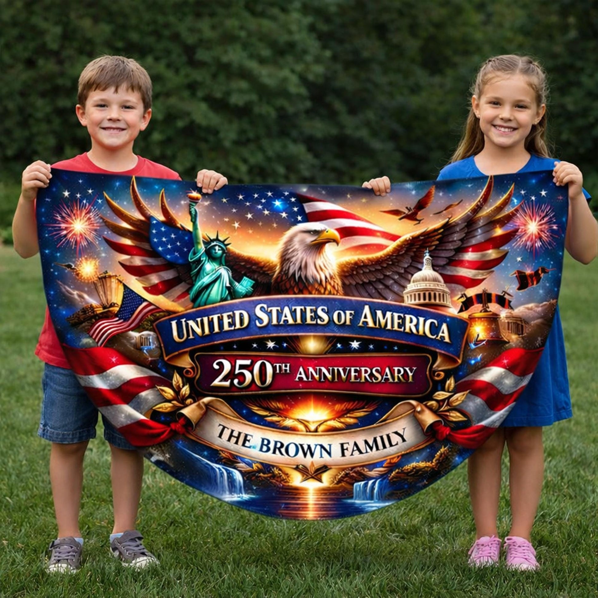Personalized 250th Anniversary Semicircle Fence Flag Custom Family Name Patriotic Banner USA 1776 2026 Outdoor Independence Day Decor