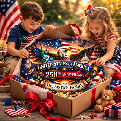 Personalized 250th Anniversary Semicircle Fence Flag Custom Family Name Patriotic Banner USA 1776 2026 Outdoor Independence Day Decor
