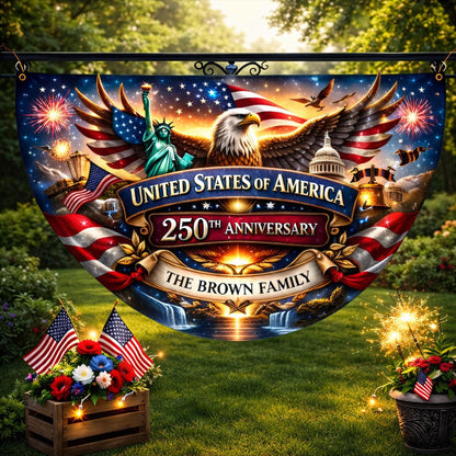Personalized 250th Anniversary Semicircle Fence Flag Custom Family Name Patriotic Banner USA 1776 2026 Outdoor Independence Day Decor