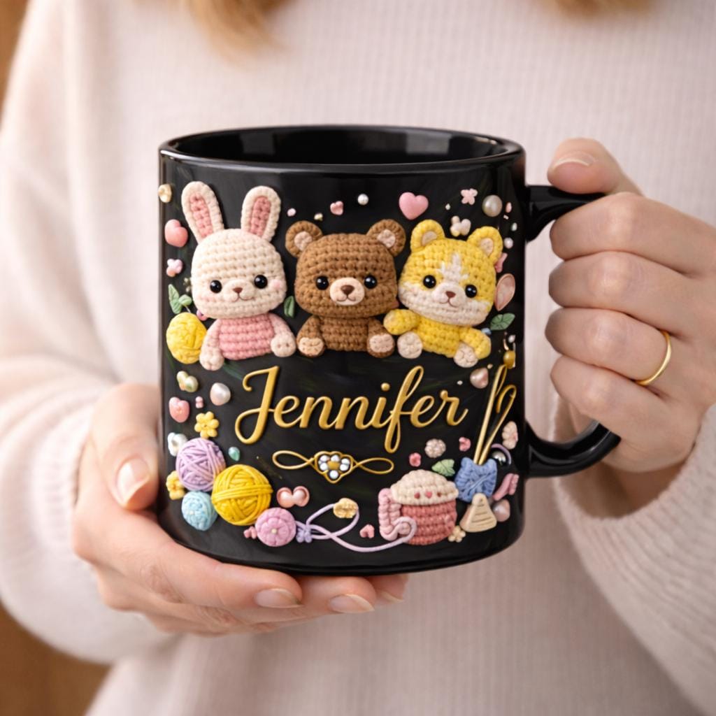 Personalized Sewing Crochet Mug Custom Name Crafter Mug Knitting Gift Crochet Lover Gift Sewing Lover Coffee Cup Handmade Gift