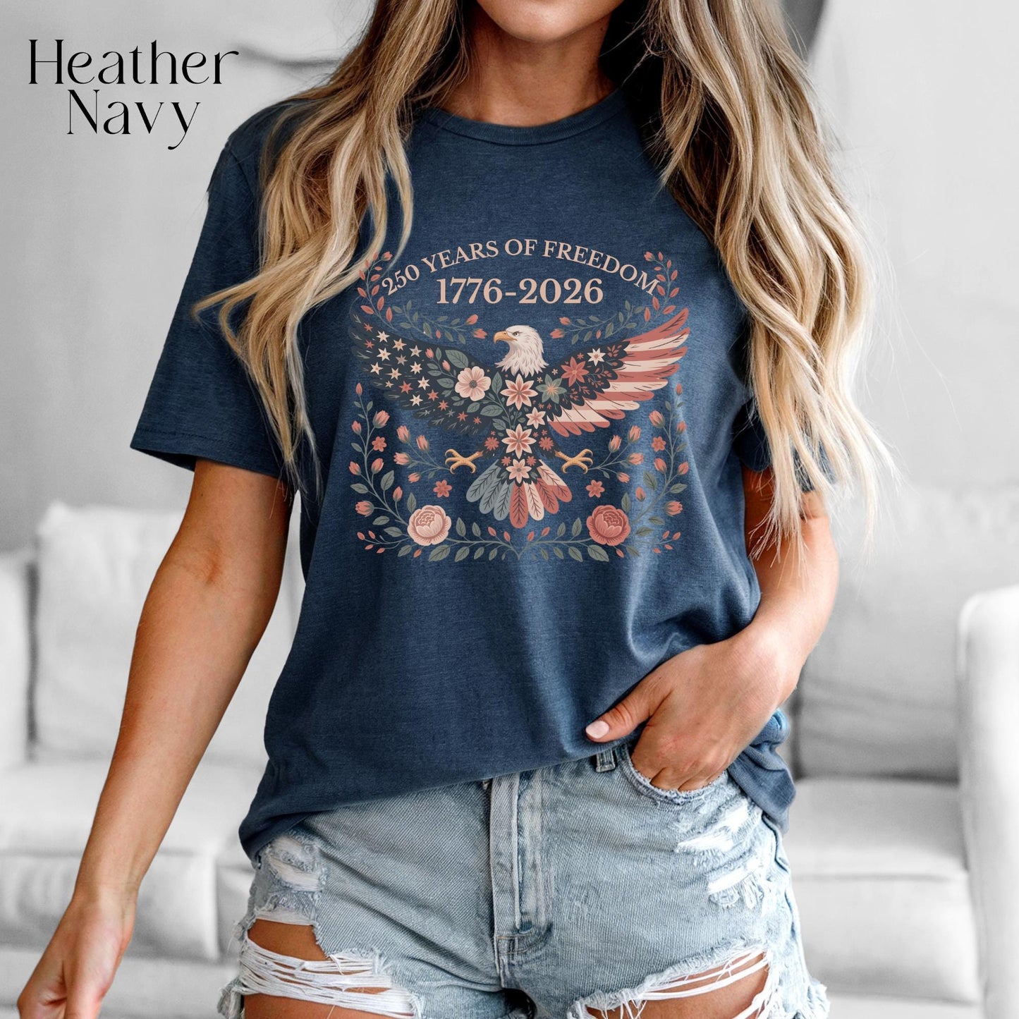 Folk Art USA Eagle Shirt, 250 Years of Freedom, USA 250th Anniversary Patriotic Tee