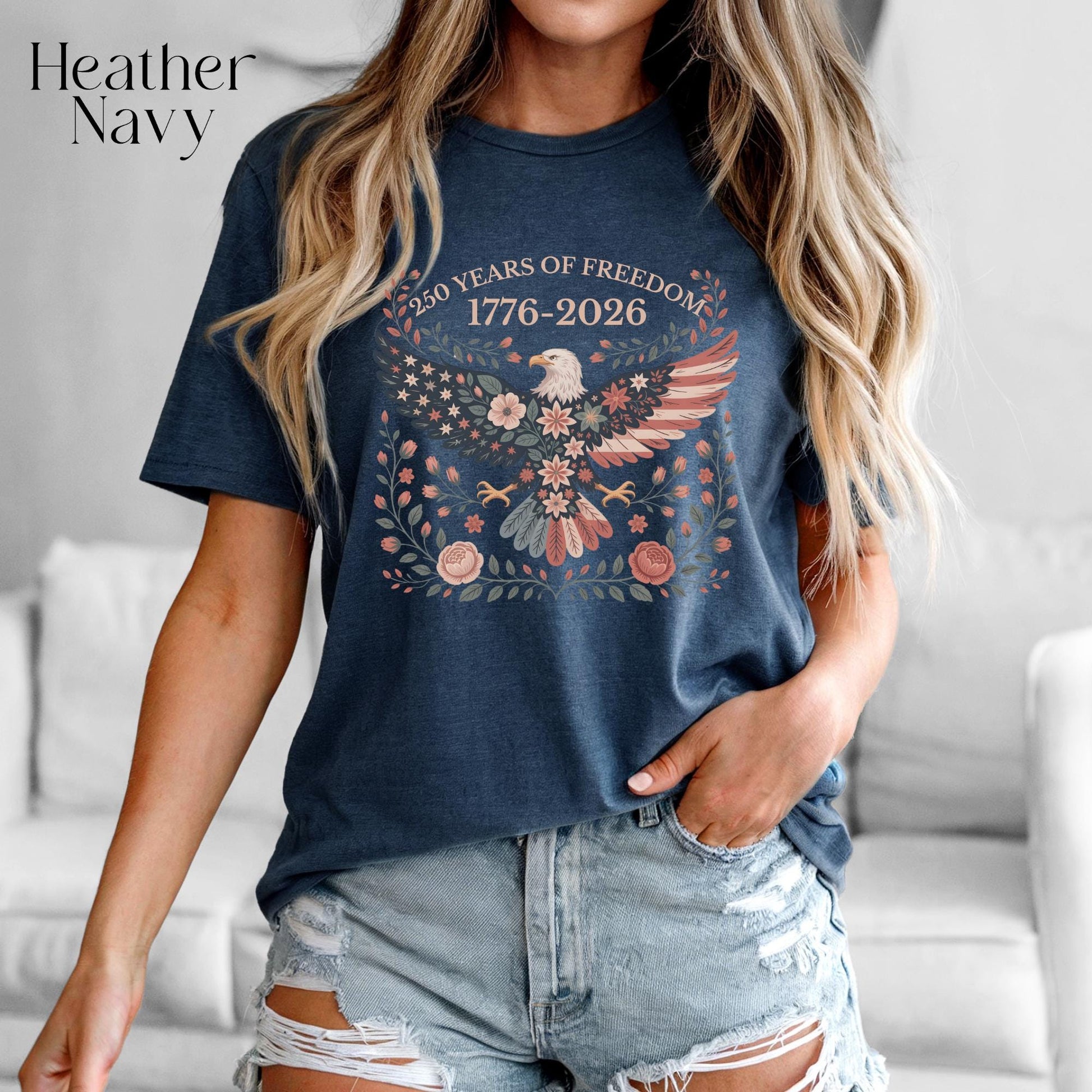 Folk Art USA Eagle Shirt, 250 Years of Freedom, USA 250th Anniversary Patriotic Tee