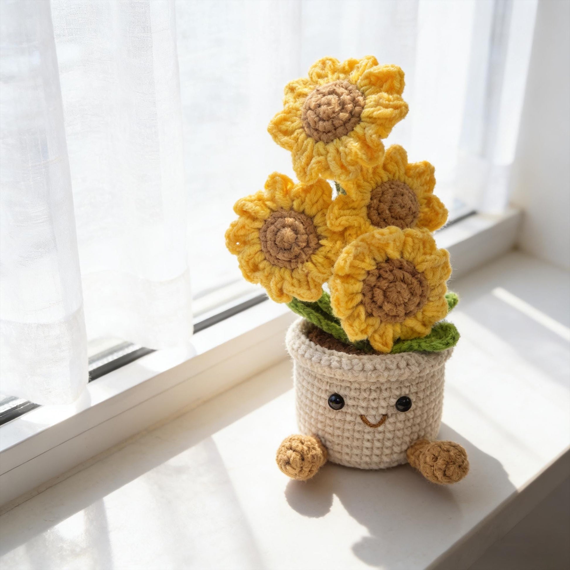 Crochet Sunflower | Handmade Knitted Flower Pot | Desk Decor | Amigurumi Sunflower Gift | Mini Potted Plant