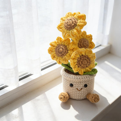Crochet Sunflower | Handmade Knitted Flower Pot | Desk Decor | Amigurumi Sunflower Gift | Mini Potted Plant