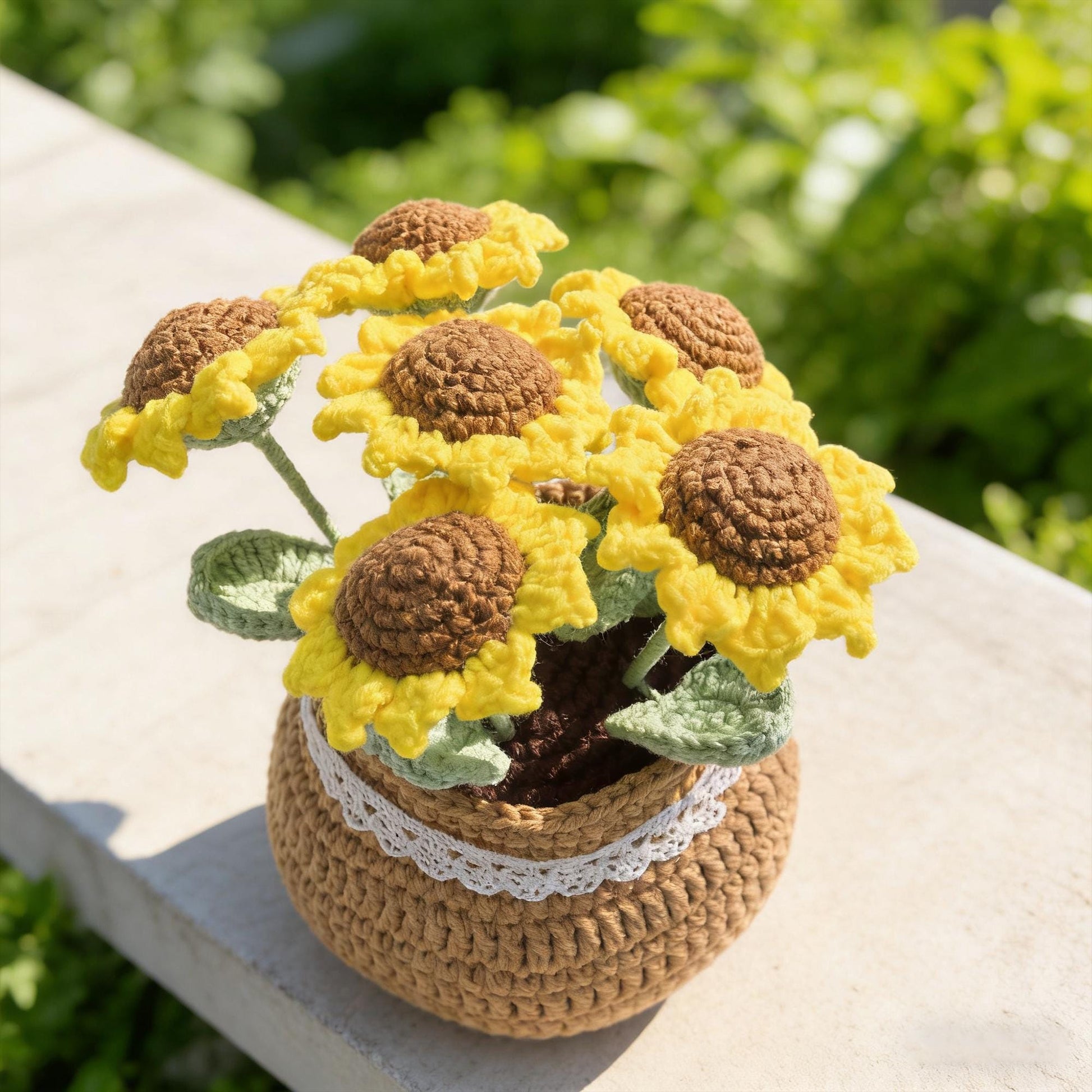 Crochet Sunflower | Handmade Knitted Flower Pot | Desk Decor | Amigurumi Sunflower Gift | Mini Potted Plant