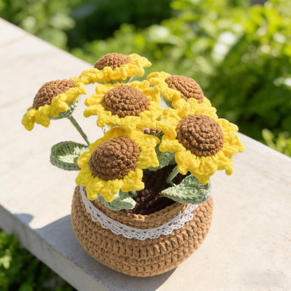 Crochet Sunflower | Handmade Knitted Flower Pot | Desk Decor | Amigurumi Sunflower Gift | Mini Potted Plant