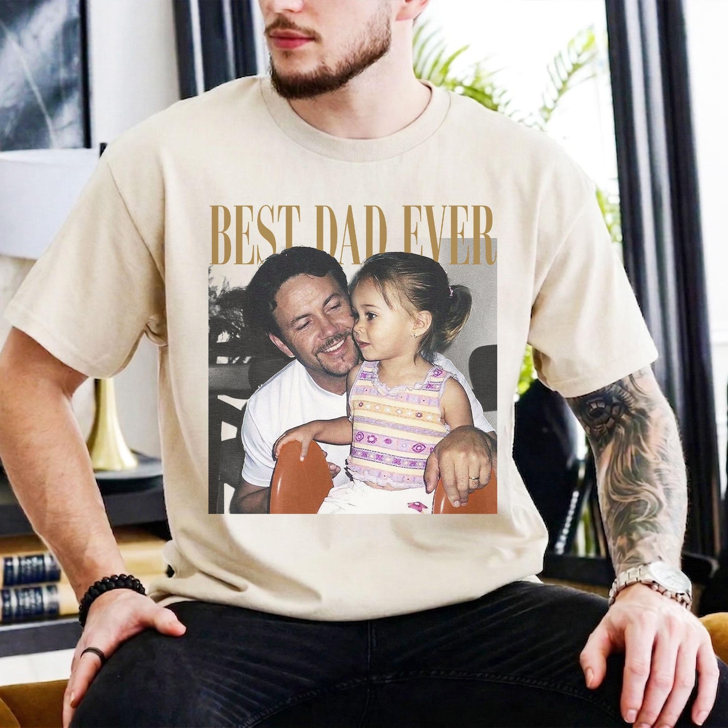 Personalised Photo Dad Comfort Colors Shirt, Daddy Picture TShirt, Grandpa Gift, Custom Portrait Papa Tee Family Gift