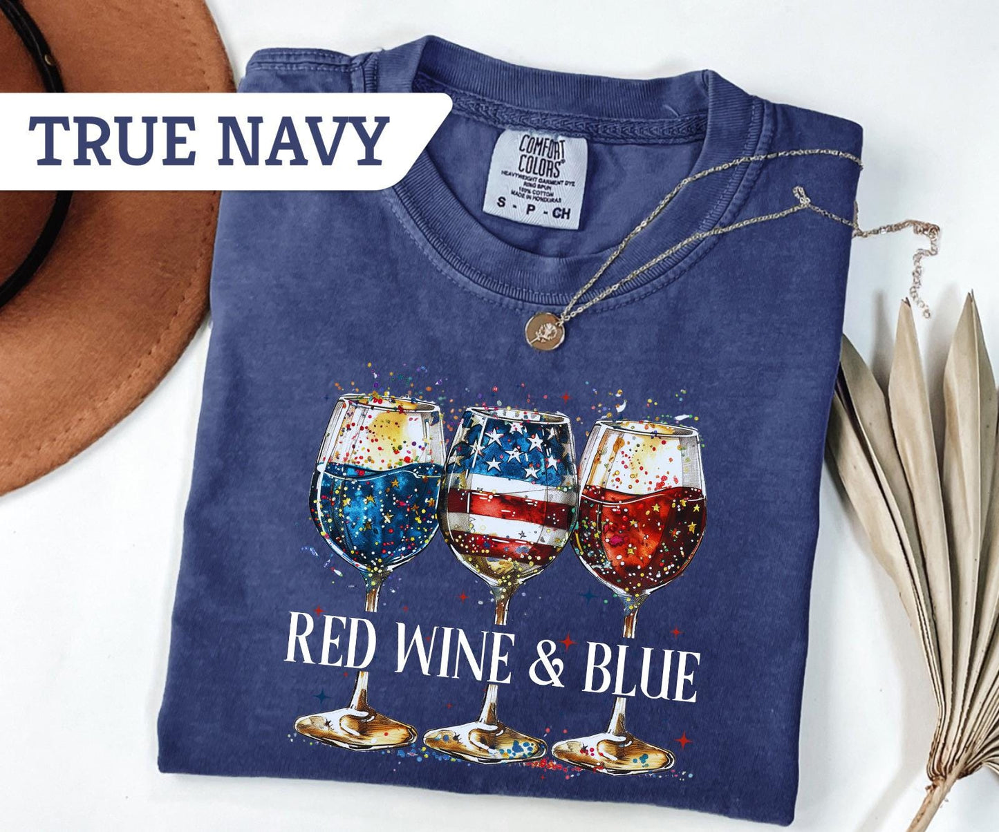 Comfort Colors® Red Wine and Blue T-Shirt, 4th Of July Wine Tshirt, American Wine Glass, Wine T-Shirt, Wine Lover Tee, USA Day Shirt
