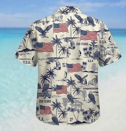 USA Semi-Quincentennial Hawaiian Shirt - 250th Anniversary - Patriotic Bald Eagles and American Flags