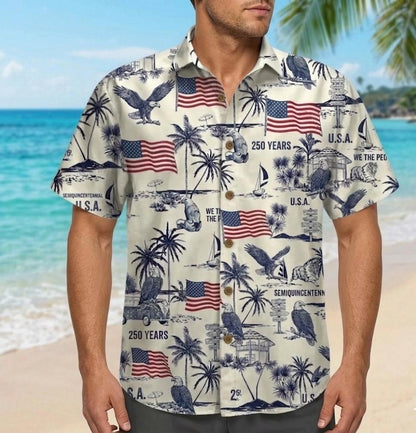 USA Semi-Quincentennial Hawaiian Shirt - 250th Anniversary - Patriotic Bald Eagles and American Flags