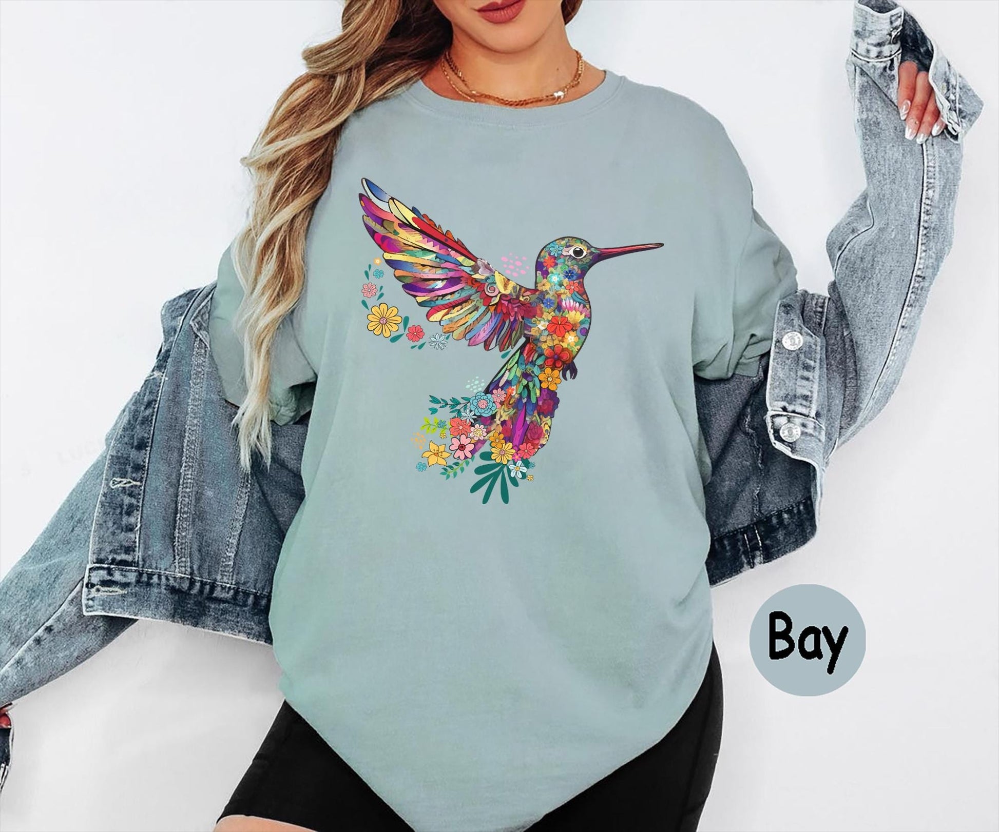 Comfort Colors® Floral Hummingbird Shirt ,Animal Lover Tee, Bird T Shirts, Trendy Tee, Gift For Her, Bird Lover T-Shirt, Spring Birds,Flower
