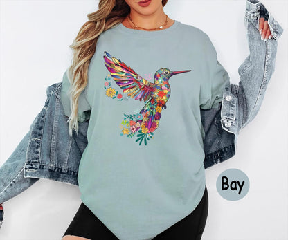 Comfort Colors® Floral Hummingbird Shirt ,Animal Lover Tee, Bird T Shirts, Trendy Tee, Gift For Her, Bird Lover T-Shirt, Spring Birds,Flower