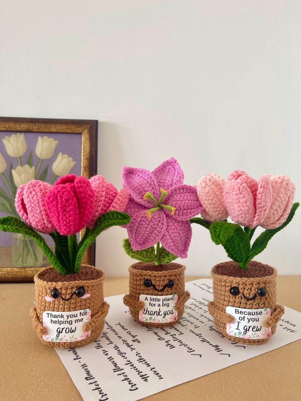 Personalized Gift – Crochet Flower Pot Decor – Encouragement Gift – Emotional Support Gift – Mental Health Desk Decor