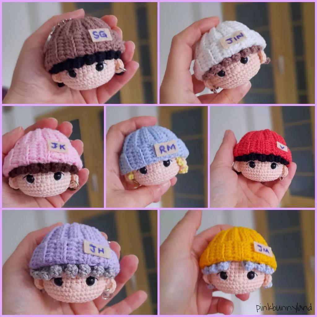 Kpop Band Crochet Doll Keychain Handmade Amigurumi Kpop Plush Mini Dolls Cute Members Gift Fanmade Keyring Accessories