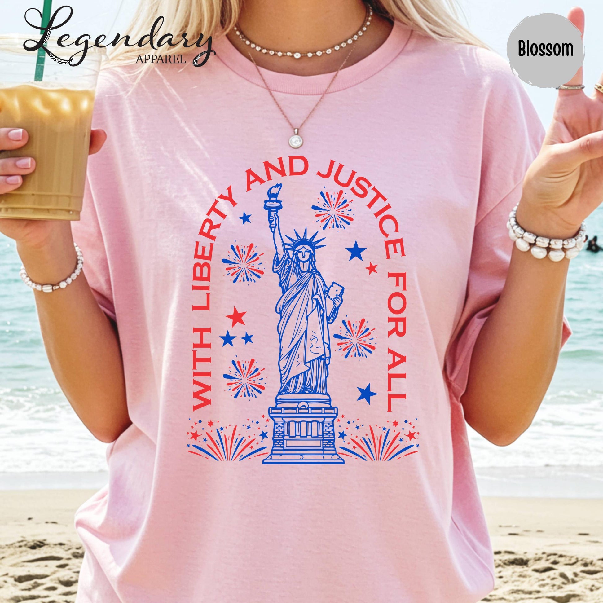 Statue of Liberty TShirt Patriotic Freedom Comfort Colors Tee 4th of July Pledge of Allegiance Liberty and Justice For All Shirt