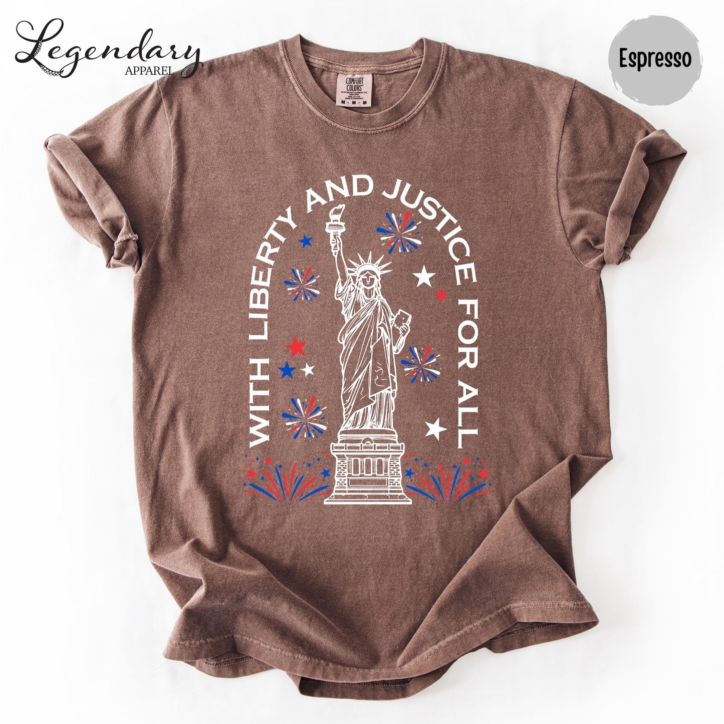 Statue of Liberty TShirt Patriotic Freedom Comfort Colors Tee 4th of July Pledge of Allegiance Liberty and Justice For All Shirt