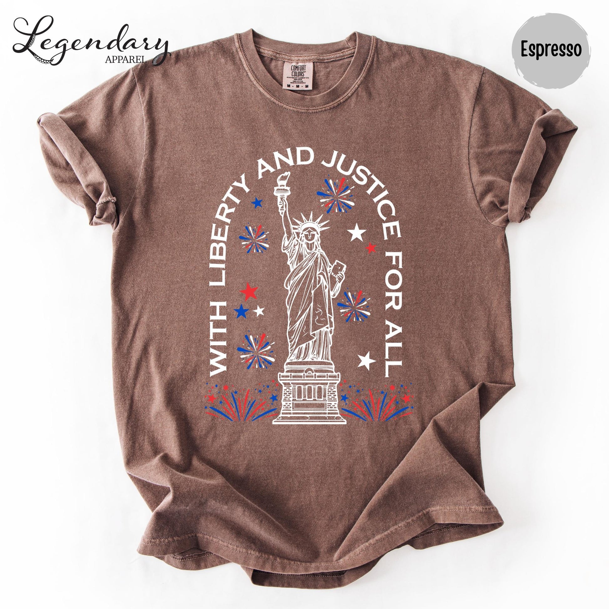 Statue of Liberty TShirt Patriotic Freedom Comfort Colors Tee 4th of July Pledge of Allegiance Liberty and Justice For All Shirt